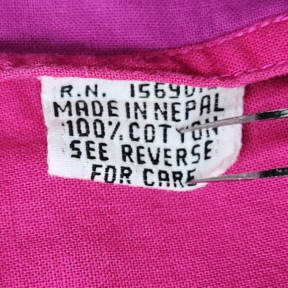 Vintage Jacket Womens M Pink Blue Nepal Reversible Packable Patchwork Belted - Picture 12 of 16